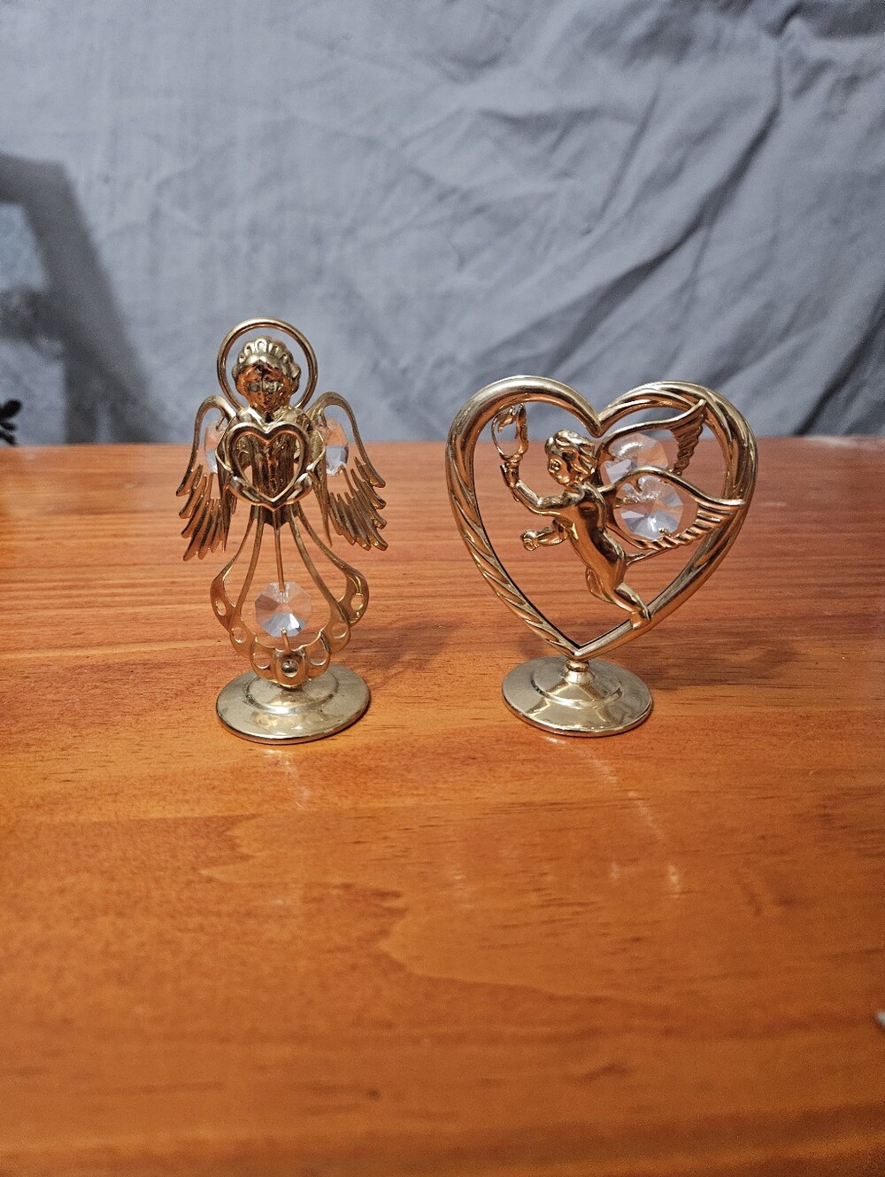 Vintage Set Of Two 24k Gold Plated Angels Genuine Austrian Crystal Millennium!